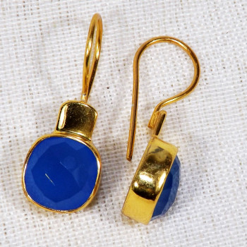 Blue Chalcedony I - BGE997-9to12mm Cushion Sterling Silver 18 crt Gold Plated Checke