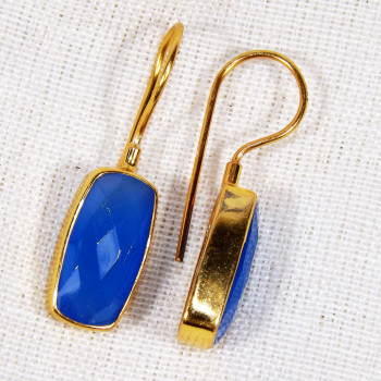 Blue Chalcedony O - BGE995-8x16mm Cushion 18 crt Gold Plated 925 Silver Vermeil Hand