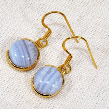 Blue Lace Agate A - BGE994-10mm Round Cabochon Gemstone 925 Sterling Silver 18 crt G