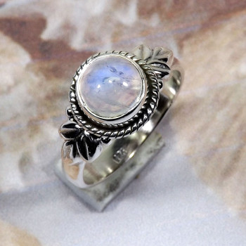 Rainbow Moonstone F - BDR996-Indian Factory Made Designed Rings of 7x7MM Round Shape W