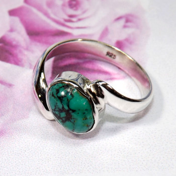 Tibet Turquoise A - BDR994-New Exclusive Designed Rings of 9x7mm Oval Gemstones With