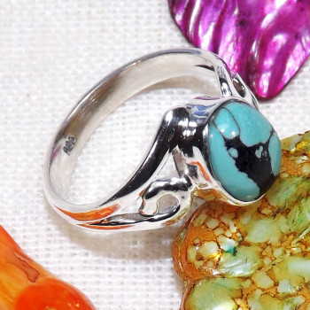 Tibet Turquoise D - BDR980-9X7MM Oval Shape Designed Rings With 925 Sterling Silver