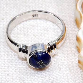 Lapis Cab D - BDR968-Beautiful 6mm Round 925 Sterling Silver Rings With Natura