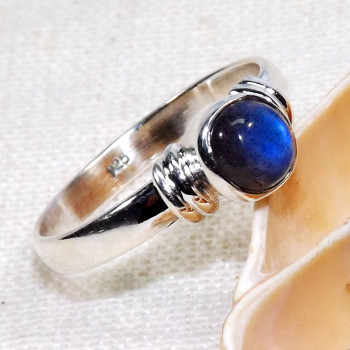 Labradorite Cab H - BDR968-Beautiful 6mm Round 925 Sterling Silver Rings With Natura