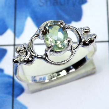 Green Amethyst A - SCR885-Beautiful Casting Rings of 925 Sterling Silver & Natural