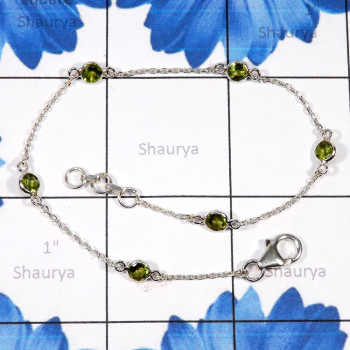 Peridot B - SBB916-Multi Cut Gemstone Bezal Braclets of 925 Sterling Silver 