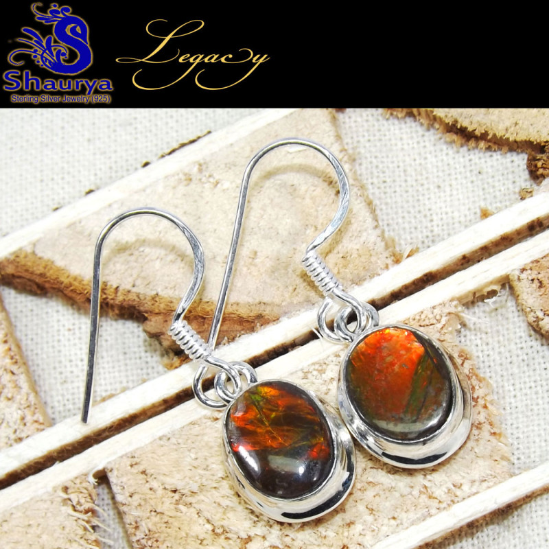 Ammolite B - ALG954-Small Oval Shape Geniune Ammolite Gemstone Earrings With