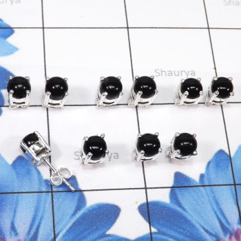 5pairs Black Onyx E - SSE898-5Pairs Wholesale 6mm Round Shape Stud Earrings With Multi