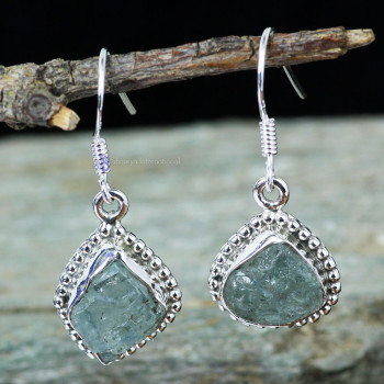 AQUAMARINE ROUGH H - XSE953- ULTIMATE 925 STERLING SILVER EARRINGS WITH NATURAL GEMST