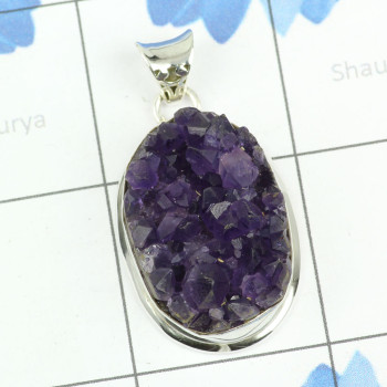 AMETHYST DRUZY A - FSP969-FREE SIZE AMETHYST DRUZY GEMSTONE BEAUTIFUL PENDANT 925 S