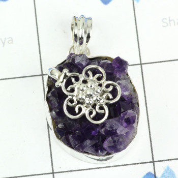 AMETHYST DRUZY B - FSP969-FREE SIZE AMETHYST DRUZY GEMSTONE BEAUTIFUL PENDANT 925 S