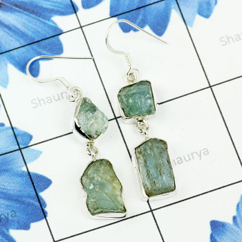 AQUAMARINE ROUGH I - XSE949- GORGEOUS EARRINGS WITH NATURAL GEMSTONE MADE IN 925 STER