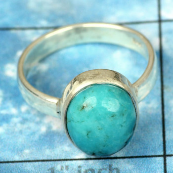 BLUE TURQUOISE B - PSR818- HANDMADE PLAIN SETTING NATURAL GEMSTONE RINGS MADE IN 92