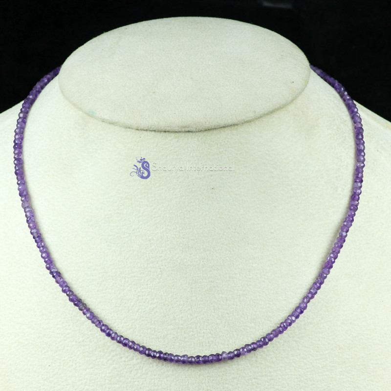 AMETHYST A - BDN959- HANDMADE NATURAL GEMSTONE BEADS NECKLACES MADE IN 925 ST