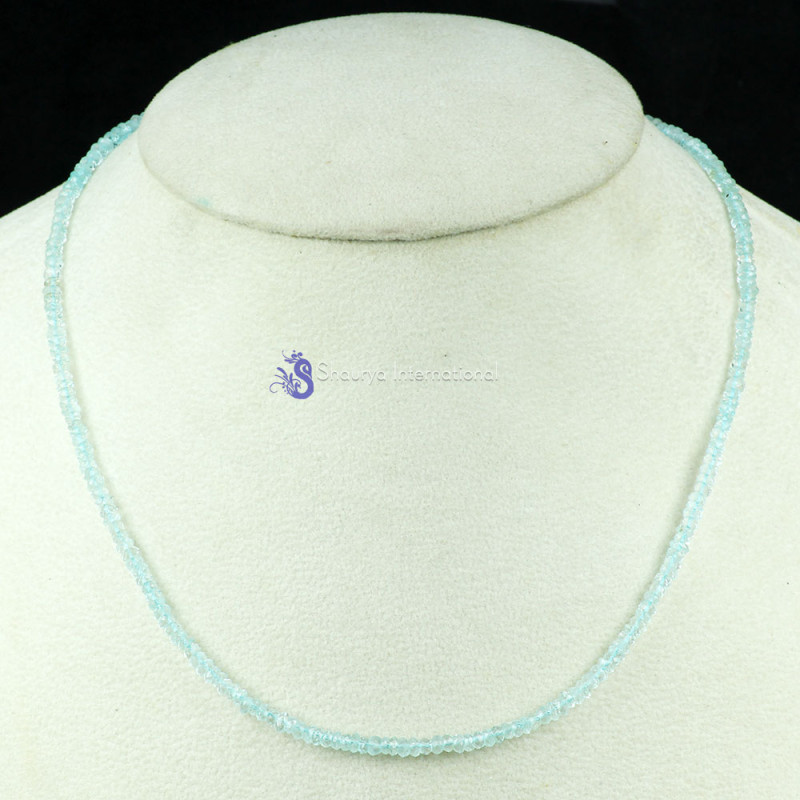 AQUAMARINE C - BDN959- HANDMADE NATURAL GEMSTONE BEADS NECKLACES MADE IN 925 ST