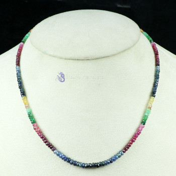 MULTI SAPPHIRE O - BDN959- HANDMADE NATURAL GEMSTONE BEADS NECKLACES MADE IN 925 ST