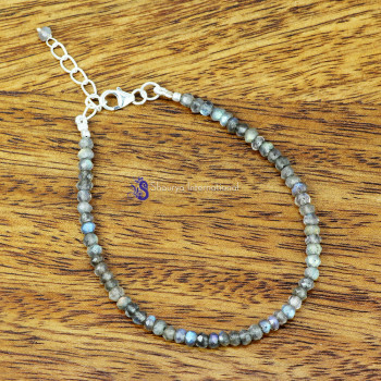 LABRADORITE O - BBS999- NATURAL GEMSTONE BEADS NEW DESIGNED BRACELETS WITH 925 S