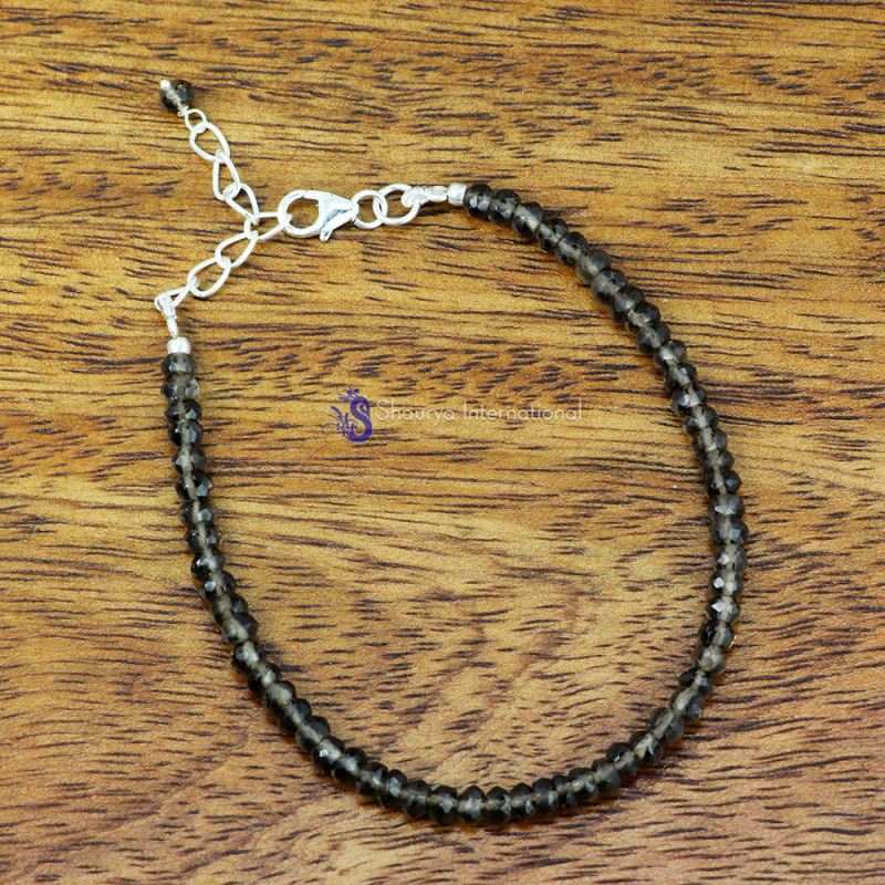 SMOKEY B - BBS998- EXCLUSIVE NATURAL GEMSTONE BEADS BRACELETS MADE IN 925 S