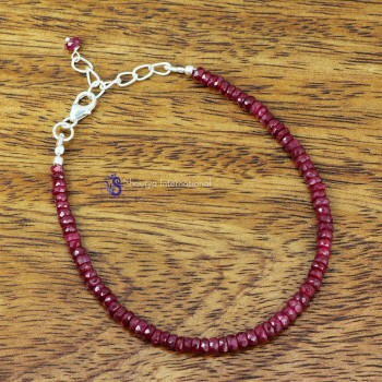 RUBY SAPPHIRE F - BBS998- EXCLUSIVE NATURAL GEMSTONE BEADS BRACELETS MADE IN 925 S