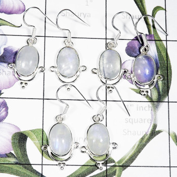 RAINBOW MOONSTONE 3PAIR B - SBP892- SPECIAL BEZEL 3 PAIR EARRING SET WITH RAINBOW MOONSTONE