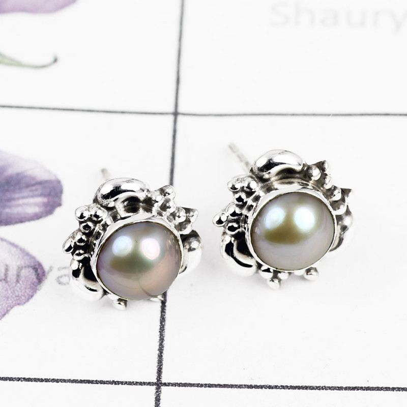 PEARL A - BLE996-ROUND DESIGNER STUD EARRING MULTI GEMSTONE MADE IN 925 ST