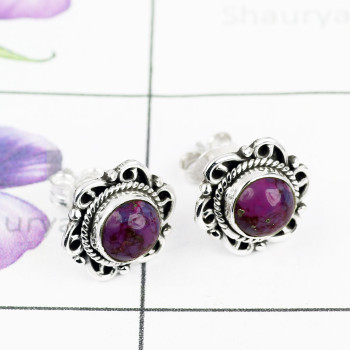 PURPLE TURQUOISE E - BLE995-BEAUTIFUL DESIGNED STUD EARRING WITH 925 STERLING SILVER
