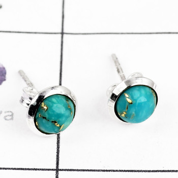 BLUE COPPER TURQUOISE A - BLE989-NATURAL GEMSTONE PLAIN STUD EARRINGS MADE IN 925 STERLING