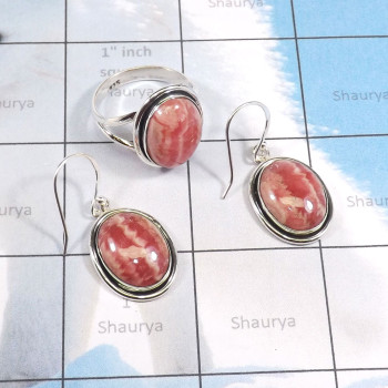 2Pcs Rodochrosite O - CBS979-Wholesale 2Pcs Ring & Earring Lot With Multi Cab Gemstone