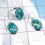 2Pcs Blue Copper Turquoise O - CBS976-Beautiful Ring Earring Wholesale 2Pcs Set of Multi Cab Ge