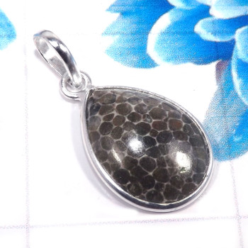 Black Coral B - BPS954-Trendy Black Coral  925 Sterling Silver  Plain Bezel Pend