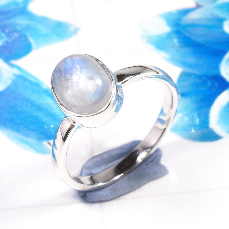 Rainbow Moonstone E - RSS927-925 Sterling Silver Dazzling Company Made Party Wear Ring