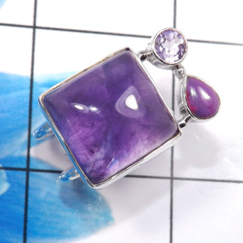 Amethyst Cab & Cut E - CLR934-925 Sterling Silver Fabulous Designer Wedding Cluster Rin