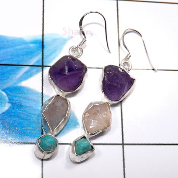Amethyst & Garnet E - XSE940-Amazing 925 Sterling Silver Wholesale Rough Stone Earring