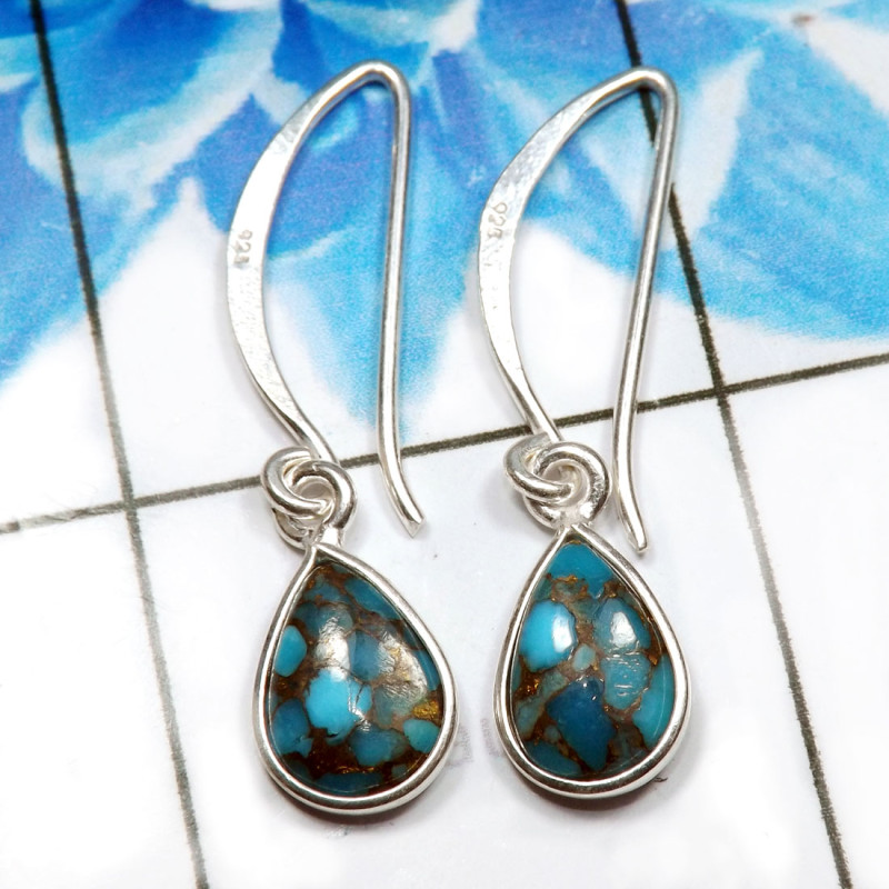Blue Copper Turquoise J - BZE805-925 Sterling Silver Dazzling Fashionable Bezel Earrings W