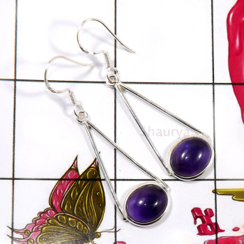 Amethyst Cab F - BZE774-Glorious 925 Sterling Silver Factory Made Bezel Earrings