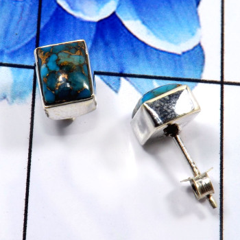Blue Copper Turquoise C - SSE858-Beautiful Handmade Colorful Stud Earrings 925 Sterling Si
