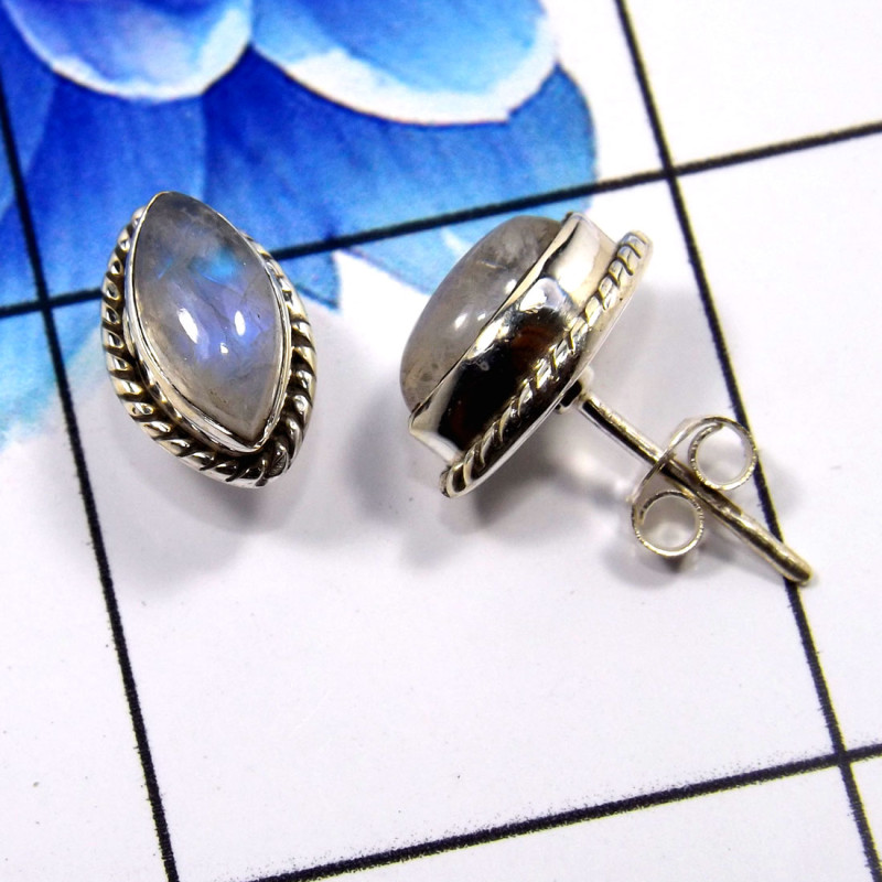 Rainbow Moonstone G - SSE858-Beautiful Handmade Colorful Stud Earrings 925 Sterling Si