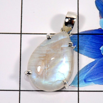 Rainbow Moonstone B - FSP952-925 Sterling Silver Gorgeous Rainbow Moonstone Prong Sett