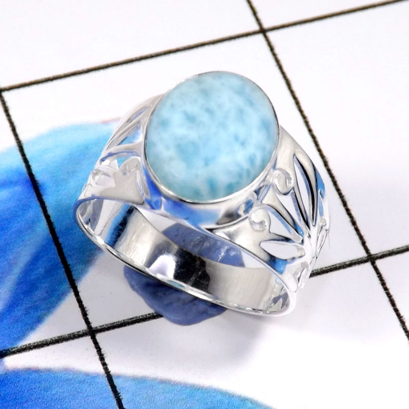 Larimar Cab D - SCR844-Dazzling Christmas Special Designer Casting Rings 925 Ste