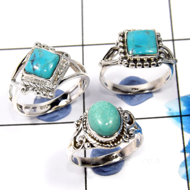 Tibet Turquoise C - WHS982-Stunning 3 Pcs Designer Rings For Christmas Special 925 S