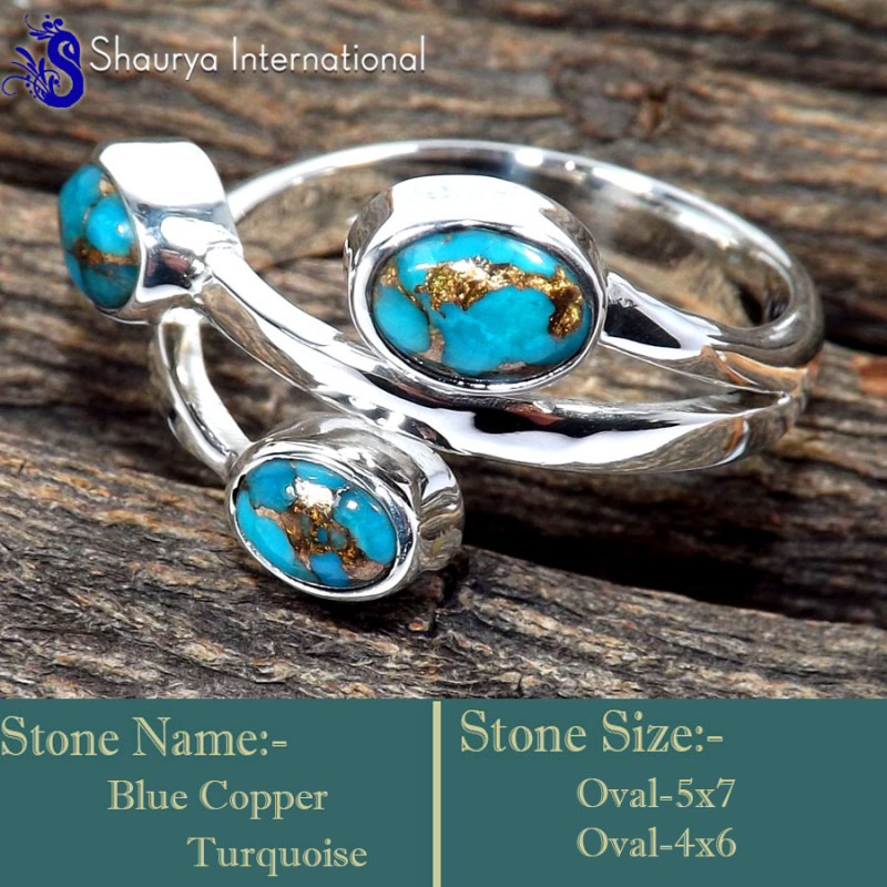 Blue Copper Turquoise E - RSS854-925 Sterling Silver Gorgeous Handmade Wholesale Rings Com