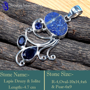 Lapis Druzy & Iolite Cut N - SSP867-Charming Cut & Cabochon Wholesale Designer Pendants 925 S