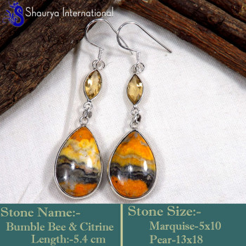 Bumble Bee & Citrine B - BZE750-Genuine Bumble Bee Valentine's Special Handmade Earrings