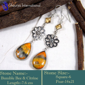 Bumble Bee & Citrine C - BZE750-Genuine Bumble Bee Valentine's Special Handmade Earrings