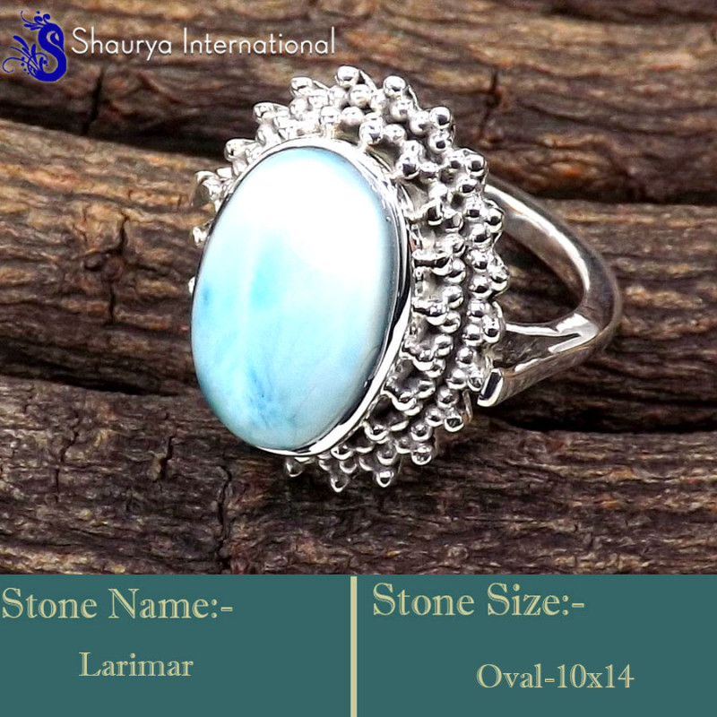 Larimar Cab H - SDR611-Stunning New Collection Handmade Designer Ring 925 Sterli