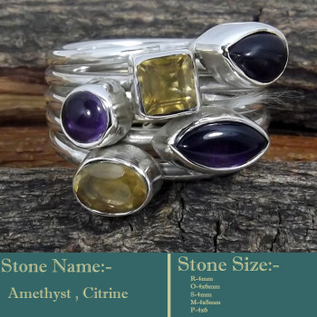 Amethyst & Citrine Cut E - SDR602-Classic Colourful Cut Gemstones 925 Silver Designer Ring