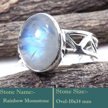 Rainbow Moonstone Cab F - SCR835-Awesome Look Handmade 925 Silver Cut Gemstone Rings