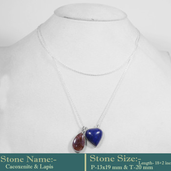 Cacoxenite & Lapis Cab B - BZN981-Stunning Look Two Stone Handmade 925 Sterling silver Benj