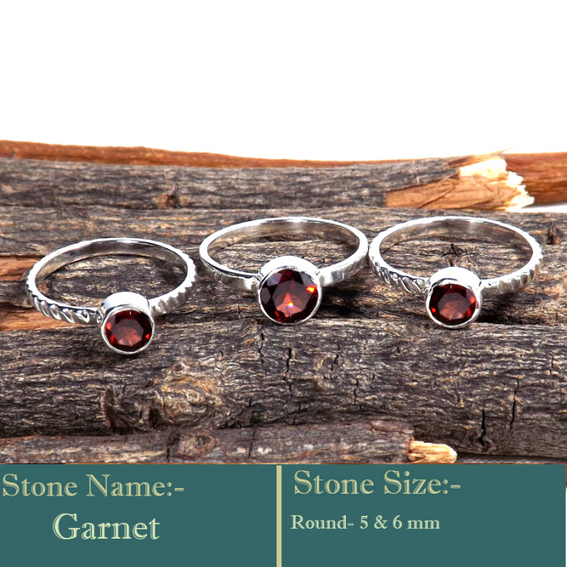 Garnet Cut O - STK946-Glorious Look Handmade 925 Silver Three Cut Gemstone Stac