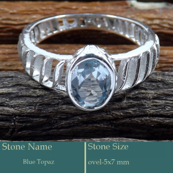 Blue Topaz Cut I - SCR818-Fabulous Look Cut Gemstone Solid 925 Silver Casting Ring